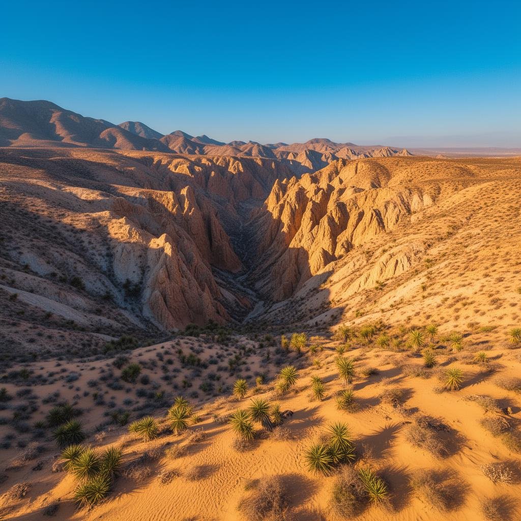 Panoramic view of Baja California desert landscape with dramatic canyons